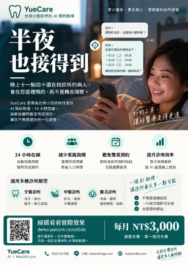 YueCare Clinic看診預約 24 小時自動處理